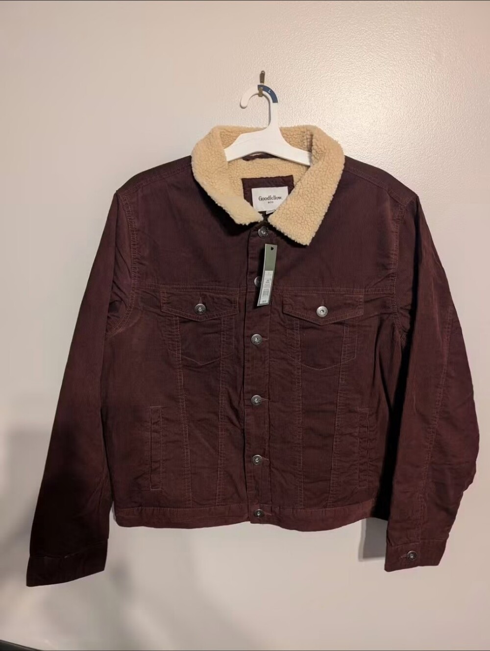 Goodfellow & Co Maroon Bomber Jacket with Cream Sherpa Collar Size Large